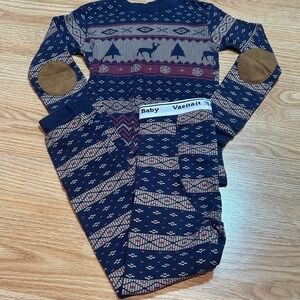 Vaenait Baby Kids Fair Isle Pajama Set Navy Blue Reindeer Elbow Knee Patches 120